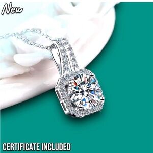 🌷🌷SALE🌷925 Sterling Silver Necklace with Brilliant Mouissanite Center Diamond &…